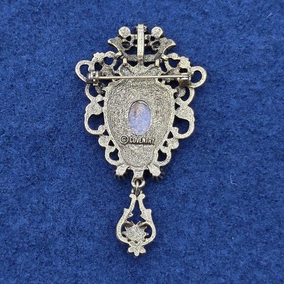 Vintage Sarah Coventry Contessa Brooch Pendant Pin Filigree Crown Pink Opal - Picture 4 of 6